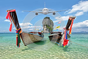 Front of real plane aircraft, on Koh Poda,Thailand background