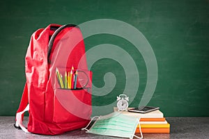 Front school backpack and accessories with face mask protect