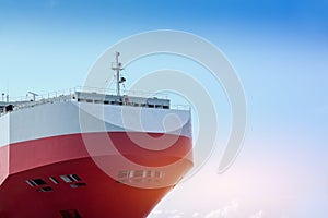 Front Ship closeup view or forward on blue sky background