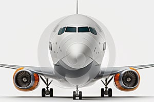 Front shot of an airplane against a white backdrop.