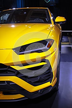 Close up of a Yellow Lamborghini Urus