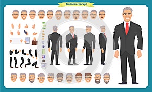 Front, side, back view animated character. Manager character creation set