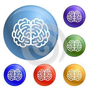 Front side brain icons set vector