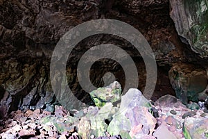 Front side of Cueva de los Verdes, an amazing lava tube and tourist attraction on Lanzarote island, Spain