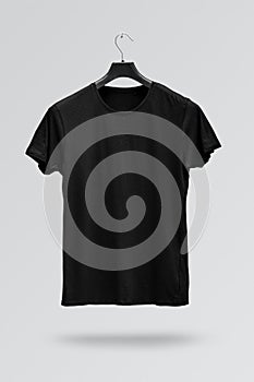 Front side of male black cotton t-shirt