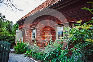 Front side of old traditional wooden house