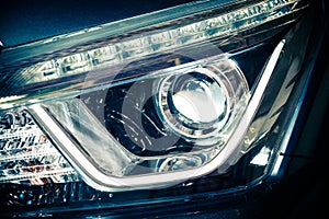 The front side view of a car headlight