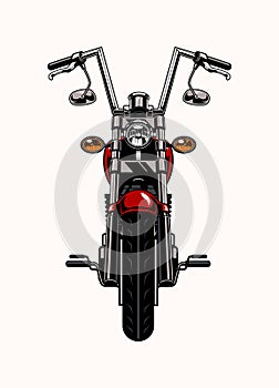 Front Side View of Classic Motorbike with High Handlebar