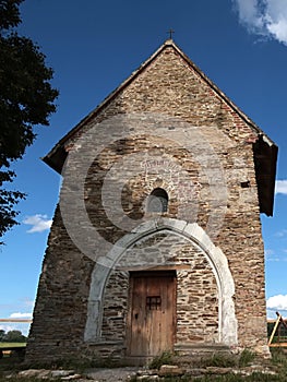 Front side view of pre-romanese Church of Saint Margaret of Antioch, Kopcany, on boundary between Czech Republic and Slovakia