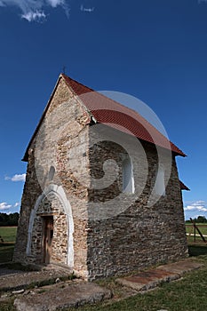 Front side view of pre-romanese Church of Saint Margaret of Antioch, Kopcany, on boundary between Czech Republic and Slovakia