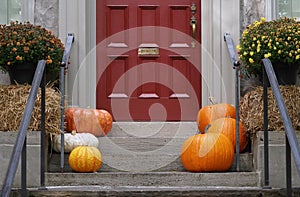 Front steps with pumpkins
