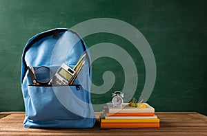 Front of stylish school bag backpack and stationery