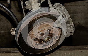 Front suspension brake disc. close-up.