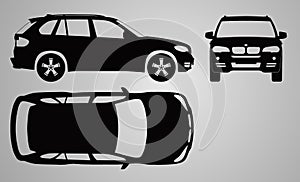 Front, top and side car projection. Flat illustration for designing icons