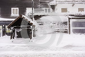 Front of a torn house covered in snow - Vosges, France