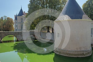 The front towers and the entrance bridge of the Chateau de Haroue