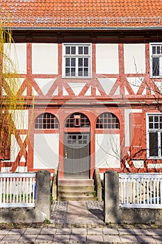 Front of a traditional half timbered house in Haldensleben photo