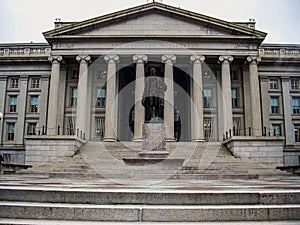 Front of the United States Federal Reserve Treasury Department in Washington DC