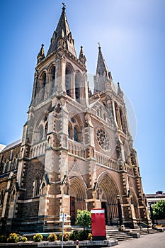 Front vertical view of St. Peter`s Cathedral facade an Anglican cathedral church in Adelaide Australia