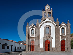 Front view of of 19th century church in the village of Santa Lucia de Tirajana. Gran Canaria, Canary Islands, Spain