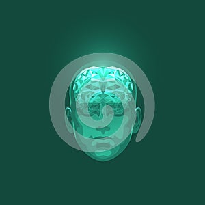 Front View of Abstract Human Head with a Brain