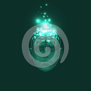 Front View of Abstract Human Head with a Brain