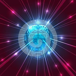 Front View of Abstract Human Head with a Brain.