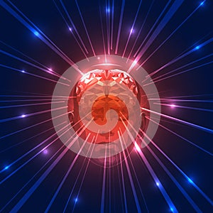 Front View of Abstract Human Head with a Brain.