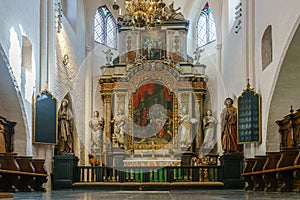 Front view of the alter of the St. Mary's Church in Ystad, Sweden