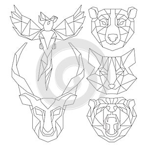 Front view of animal head triangular icon set