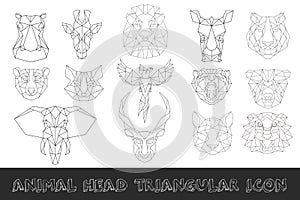 Front view of animal head triangular icon set