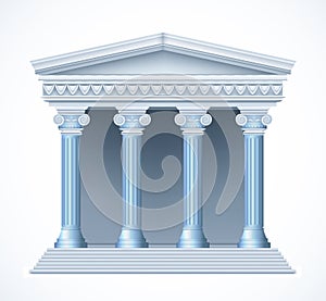 Front view of an antique greek blue temple. Vector