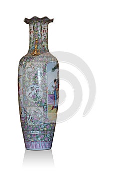 front view antique large ceramic vase on white background, object, decor, fashion, gift, home, house, copy space