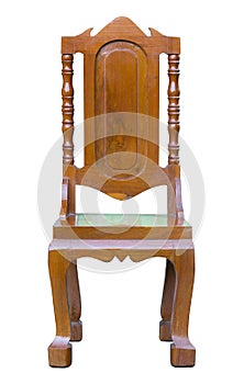 Front view of antique wood chair isolated on white