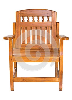 Front view of antique wooden chair isolated on white