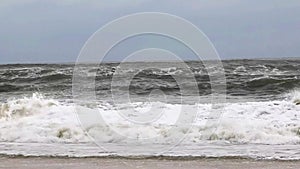 Front view of Atlantic Ocean with rough waters due to a storm off the coast of Long Island