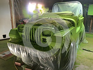 Front View, Auto Body Restoration, Lime Green Paint Job, 1990s Vehicle photo