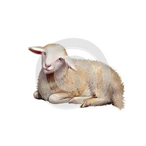 Front view of baby Sheep laying. Resting lamb