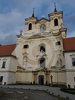 Front view baroque church of saint Peter and Paul in benedictine monastery of Rajhrad