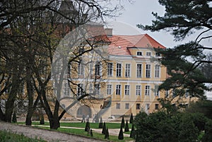 The front view of Baroque palace in Rogalin, Poland