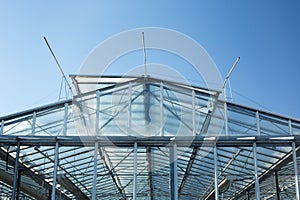 Front view from below of a greenhouse