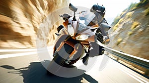 front view of a biker riding his sport motorcycle. concept about transportation