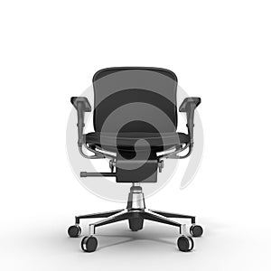 Front view black office chair. Object isolated of white. 3D illustration