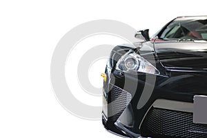 Front view of black shiny attractive colored luxury motor car