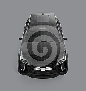 Front view of black SUV with wireframe on gray background