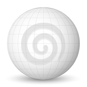 Front view of blank planet Earth white globe with grid of meridians and parallels, or latitude and longitude. 3D vector photo