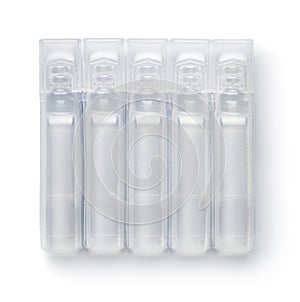 Front view of blank plastic ampules pack