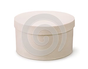 Front view of blank unpainted round wooden box