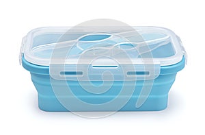 Front view of blue collapsible silicone lunch box photo