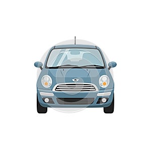 Front View of a Blue Mini Cooper Car Illustration